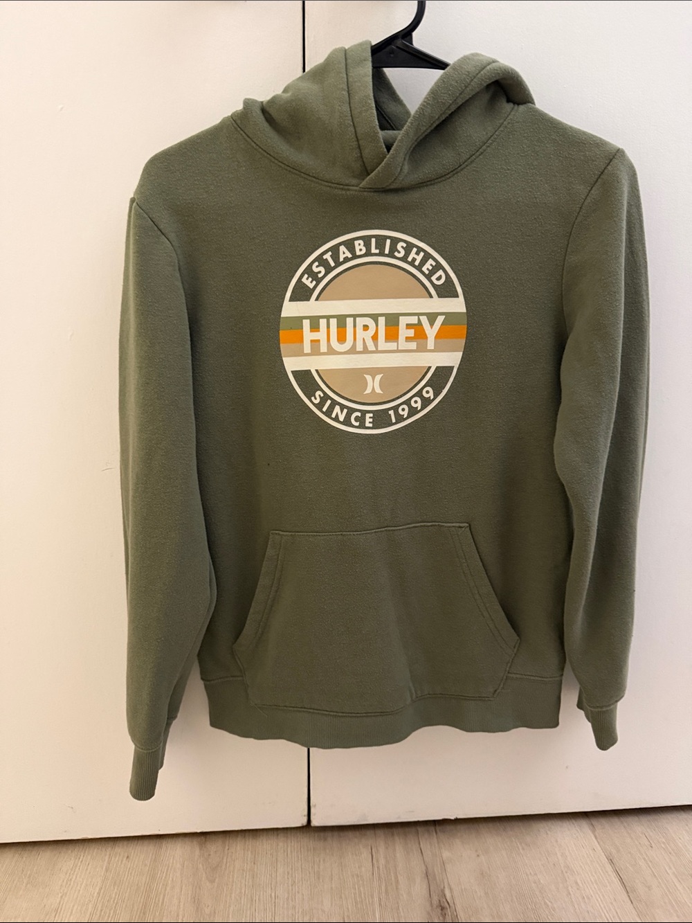 Hurley Olive Green Pullover Hoodie with Retro Logo